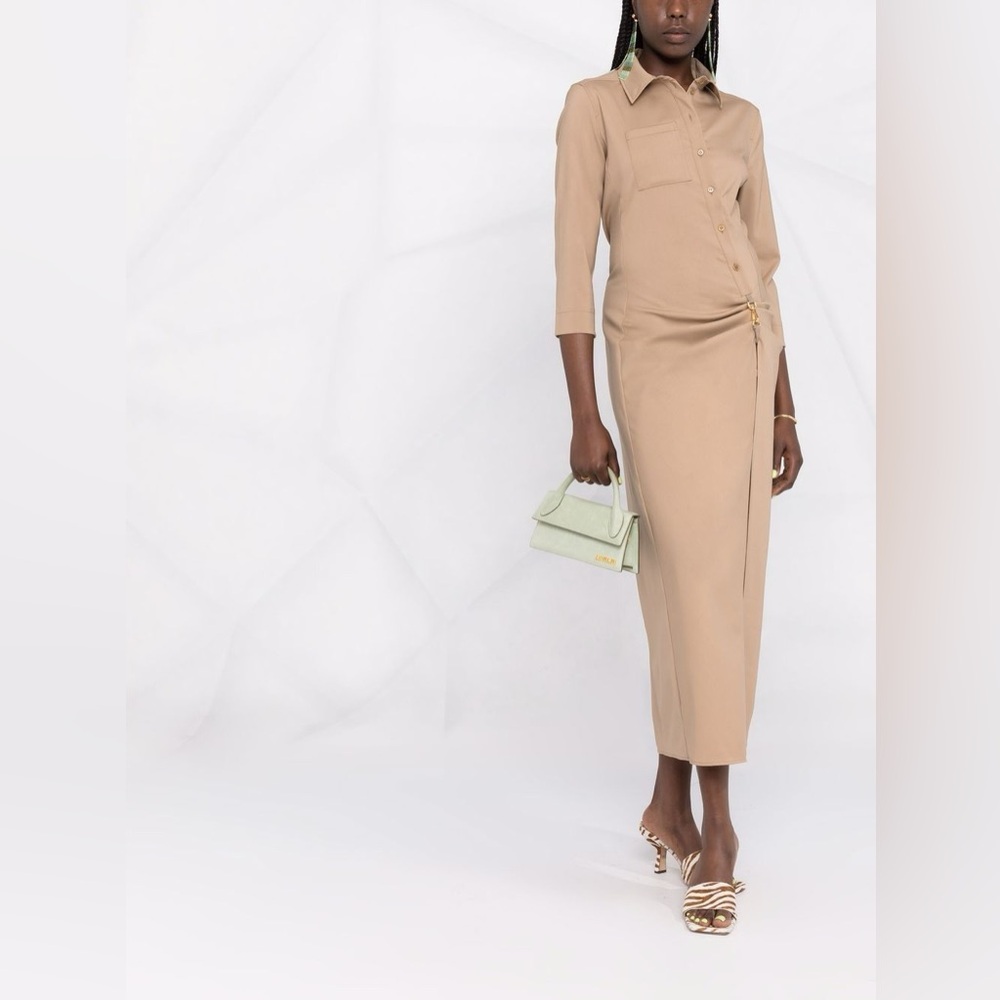 NWT Jacquemus ‘La Robe Jocou’ Midi Shirt Dress Tan/Beige FR44/ US12 $840 Retail - Picture 3 of 14